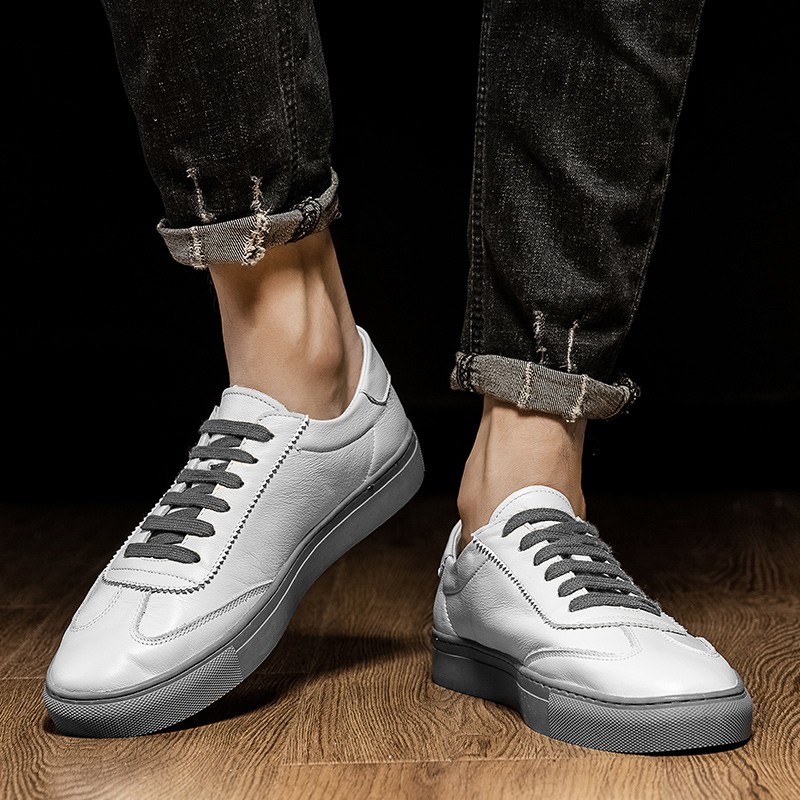 Luxury genuine leather shoes men's white sneakers casual shoes Korean version fashion casual shoes