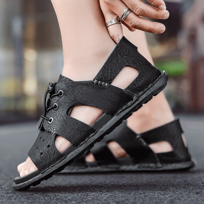 Hot New Summer Fashion Leisure Beach Men Shoes Quality Leather Sandals Casual Slippers Handmade Men Flat Sandals Size 38-46