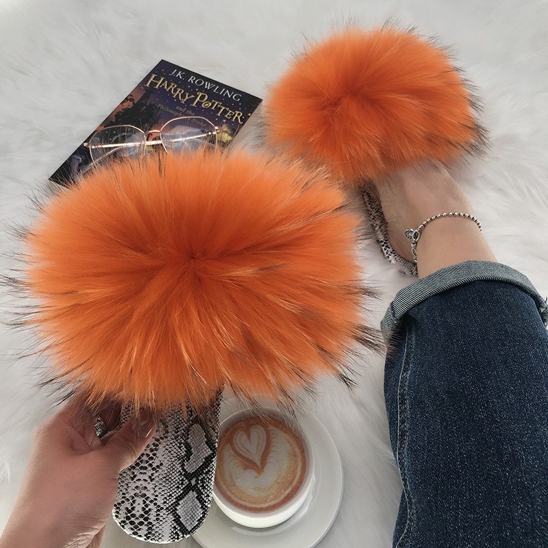 Square Toe Slippers Luxury Summer Fluffy Slippers Women Real Fur Slides Shoes Indoor Home Outdoor House 36 37 38 39 40 41 42 43