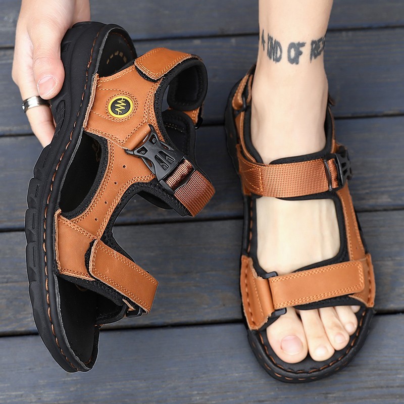 genuine leather men sandals summer men beach sandalias man fashion slippers outdoor casual handmade sandals male plus size 38-48