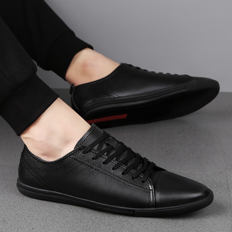 Men's Genuine Leather Casual Shoes Fashion Designers Flats Black Sneaker High Quality Minimalist Shoes For Men Vulcanized Shoes