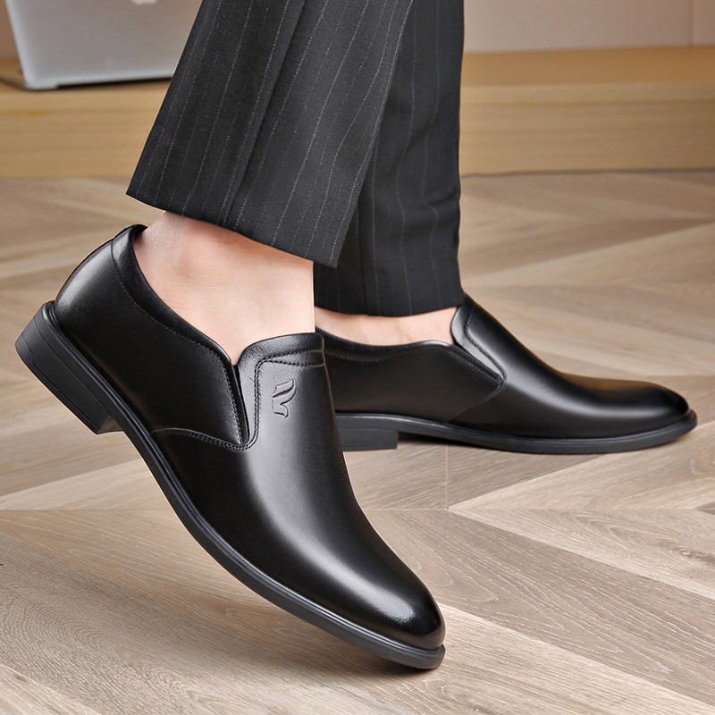 New Fashion Genuine Leather Concise Business Men Round Toe Black Shoes Breathable Formal Wedding Basic Shoes Men Sundress Shoes