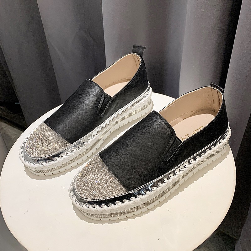 Large casual single shoes 2021 autumn new Lefu shoes thick sole flat bottom diamond fashion women's shoes women's shoes