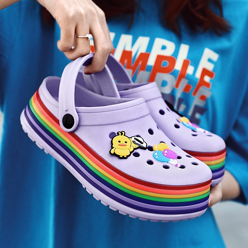 summer women platform clogs rainbow garden sandals cartoon fruit slippers slip on for girl beach shoes outdoor fashion slides