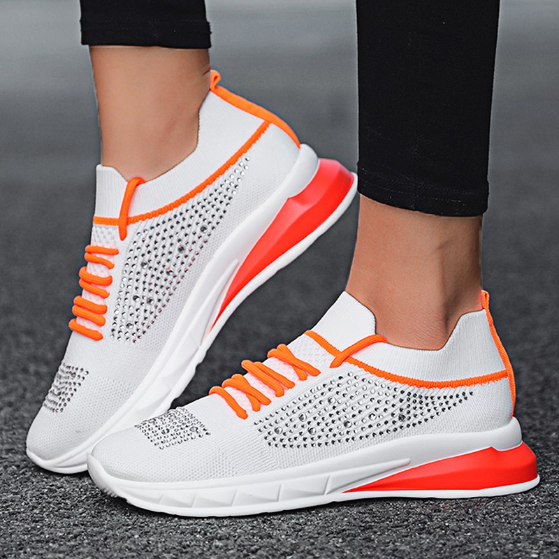 Flat Women's Shoes Plus Size 35-43 Fashion Lace-up Mesh Breathable Hot Drill Socks Casual Women Sneakers Running Women's Shoes