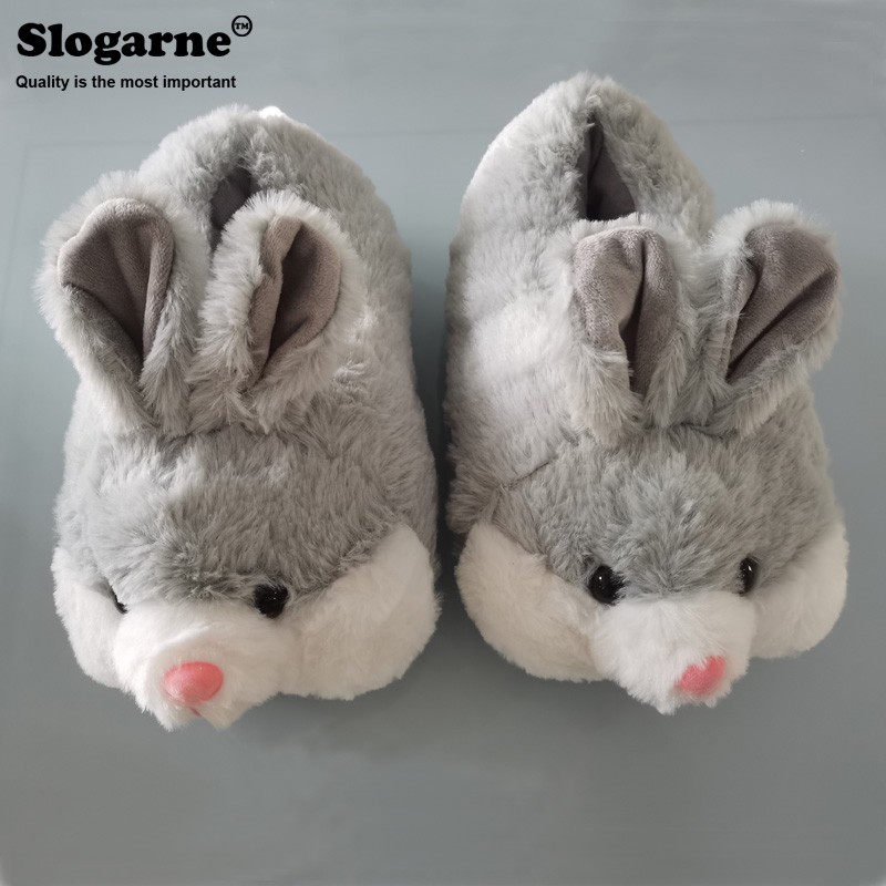 Winter Slippers For Couples Unisex Women Men Home Slippers Cute Animal Rabbit Indoor Shoes Lover Non-slip Warm Cotton Soft Plush