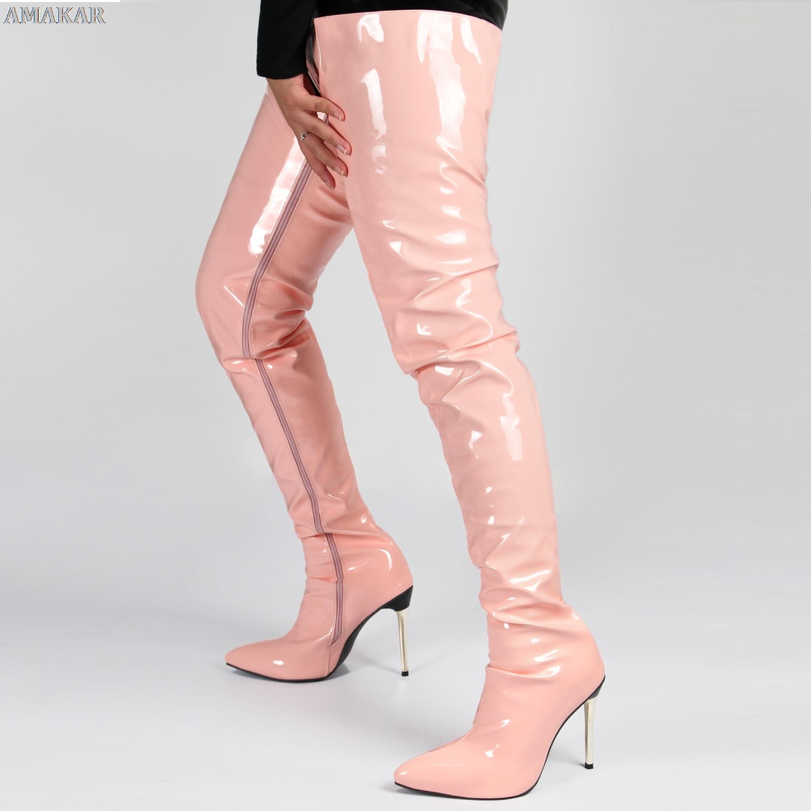 Sexy Over the Knee Thigh High Boots Female Fashion Pointed Toe Thin High Heels Long Botas Ladies Side Zipper Leather Boots