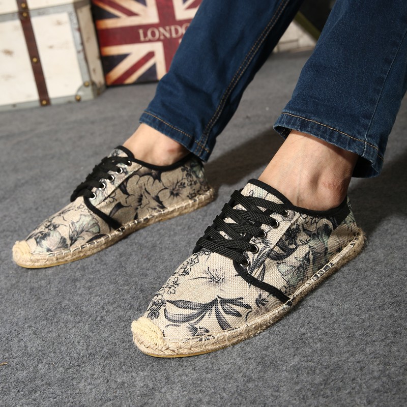 Spring Fashion Flat Canvas Women's Shoes Lace-up Hemp Sewing Print Shoes Woman Breathable Non-slip Casual Ladies Vulcanized Shoes