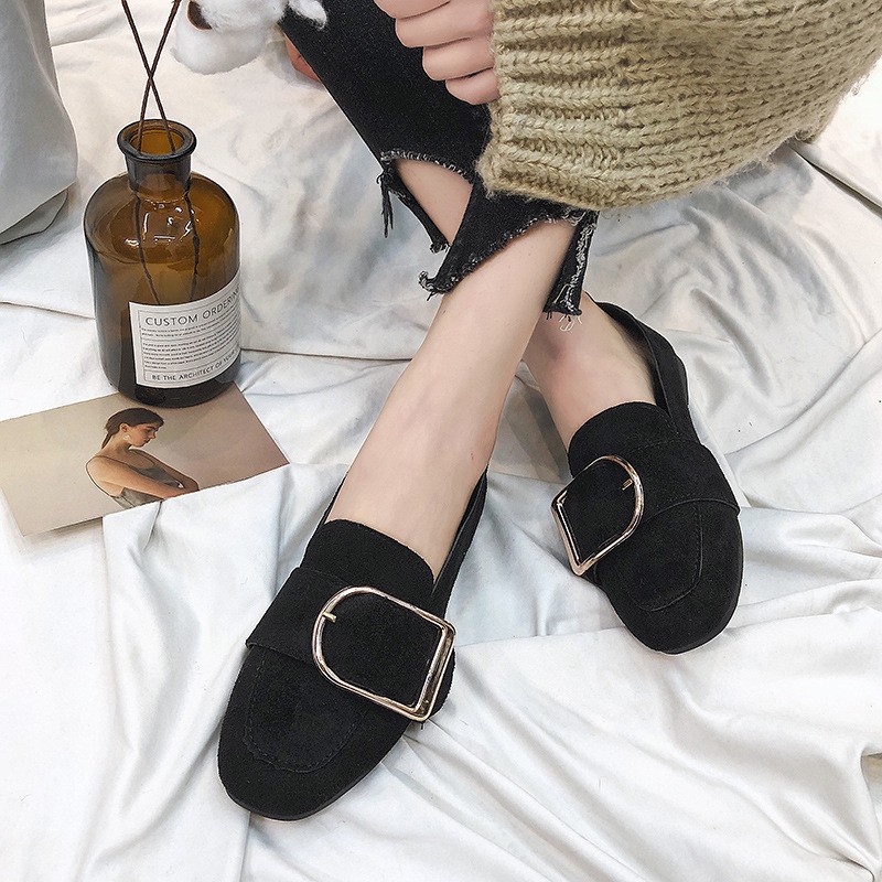 Spring new fashion rivet square buckle matte square toe flat simple women's shoes ghtwt outdoor leisure low-heeled shoes