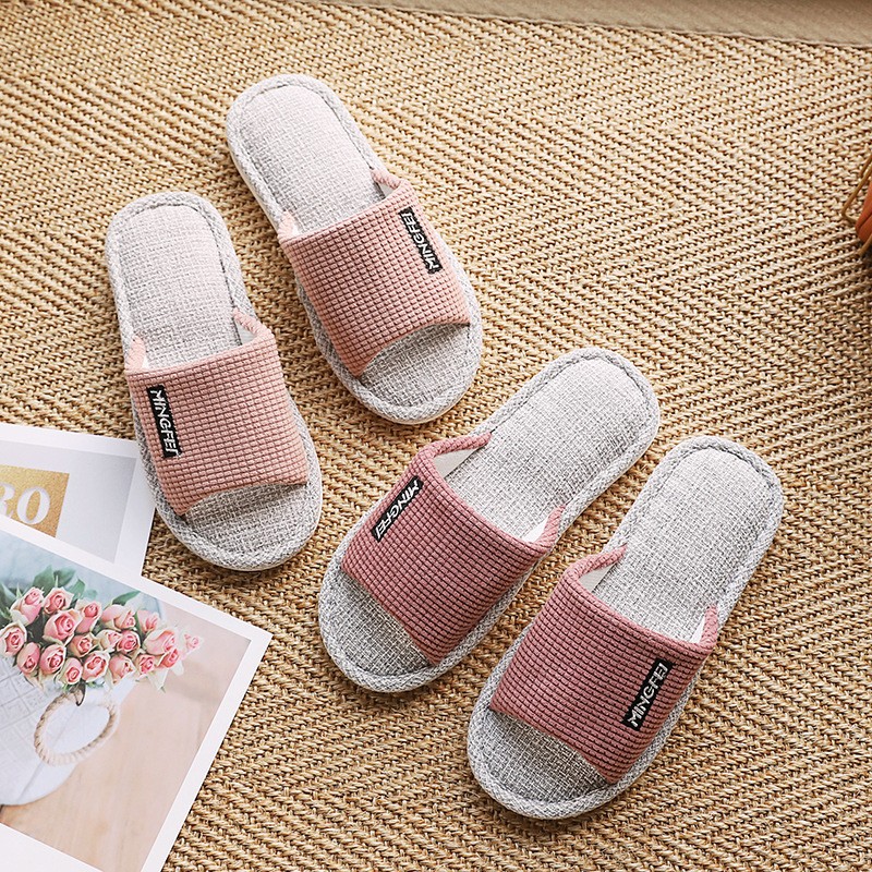 Indoor Linen Slippers Women Indoor Couples Bedroom Flat Shoes Women Summer 2022 Open Toe Non-slip