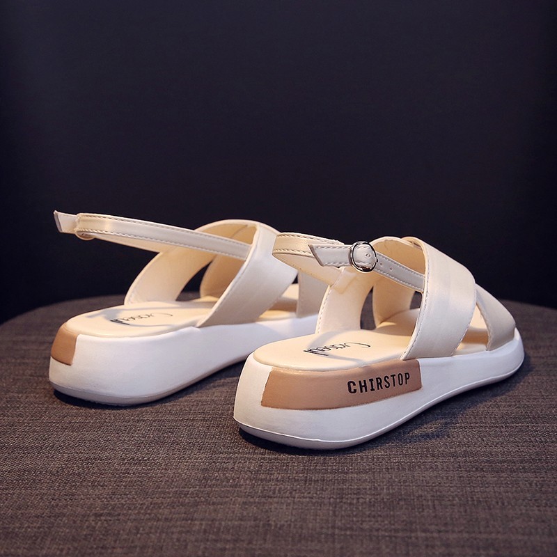 Women Summer Flat Sandals Fashion Simple Casual Ladies Shoes Buckle Flat Shoes White Reflective Stripe Platform Shoes Sandals