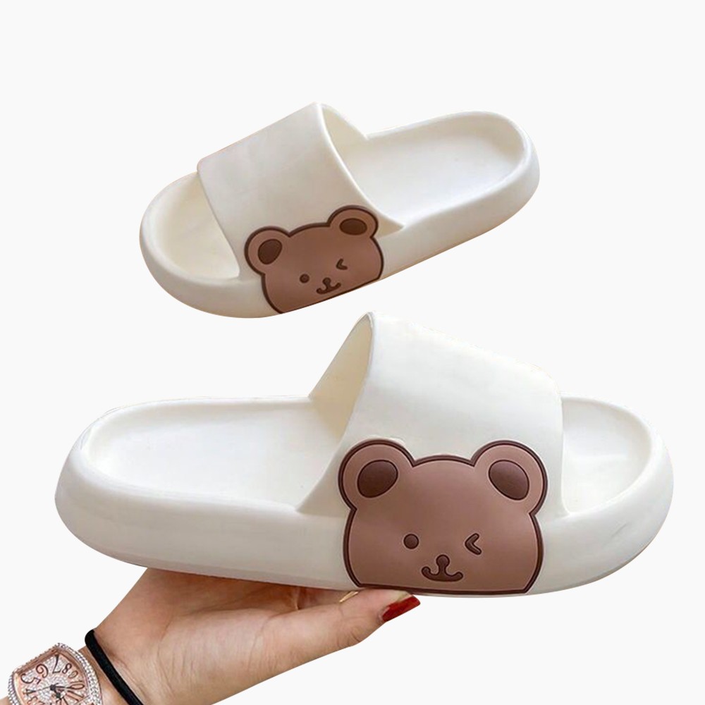 Summer Women Men Slippers Indoor Bathroom Thickened Platform Non-slip Home Couple Cloud Sandals Cartoon Flip Flops Bear Beach Shoes