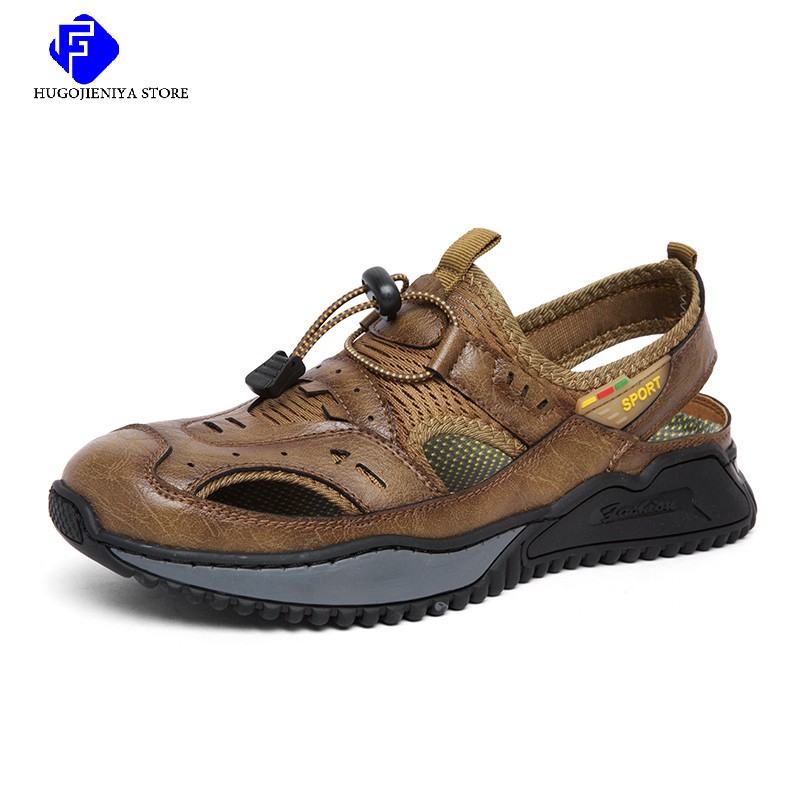 2022 summer men's leather sandals mesh men casual shoes fashion outdoor men leather sandals men beach shoes roman shoes large size