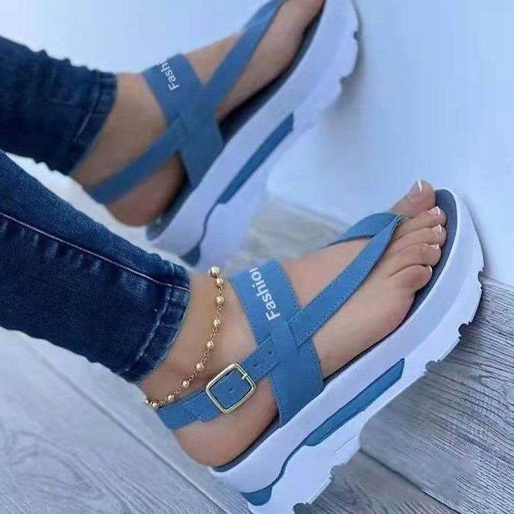 Women Platform Wedges Buckle Sandals Ladies Summer Roman Sandals Buckle Non-slip Beach Sandals Plus Size 35~43 Sandales Femme