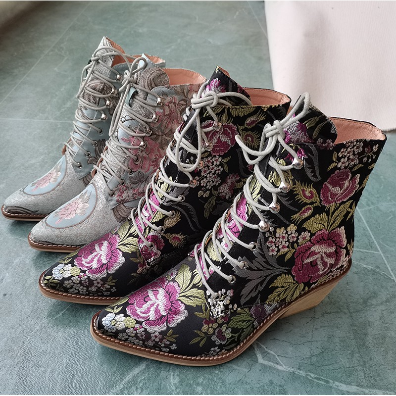 women ankle boots plus size 22-28cm free shipping women boots embroidered boots botas mujer bute femme bottine flower