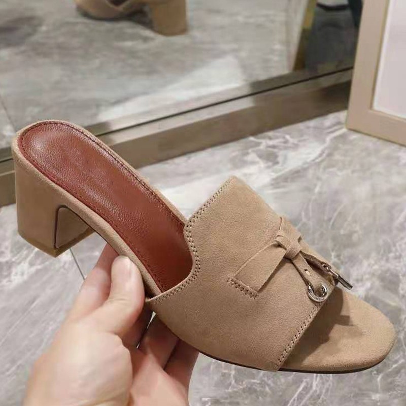 VALLU Highquality 2022 Spring Summer New Suede Leather Mid Heel With Necklace Hardware Classic Ladies Delicate Fashion Sandals