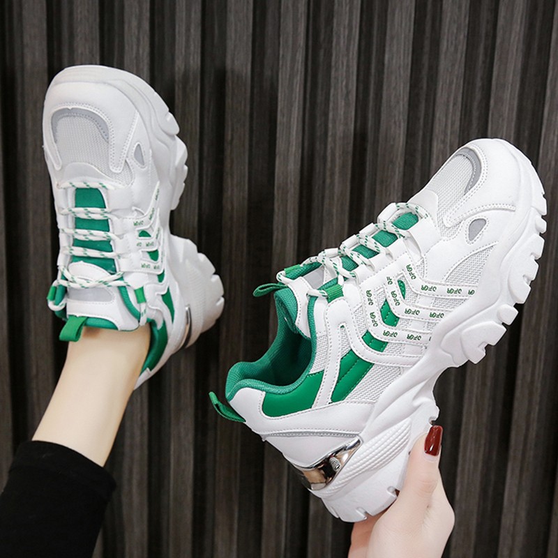 Rimocy Women's Fashion Mixed Colors Wedges Sneakers 2022 Breathable Mesh Sneakers Woman Green Platform Vulcanized Shoes