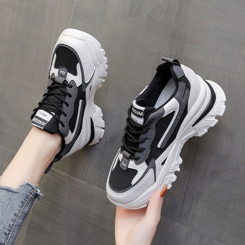 Rimocy 2022 New Women Breathable Sneakers Chunky Mesh Lace Up Walking Shoes Woman Sneakers Thick Bottom Platform Vulcanizing Shoes