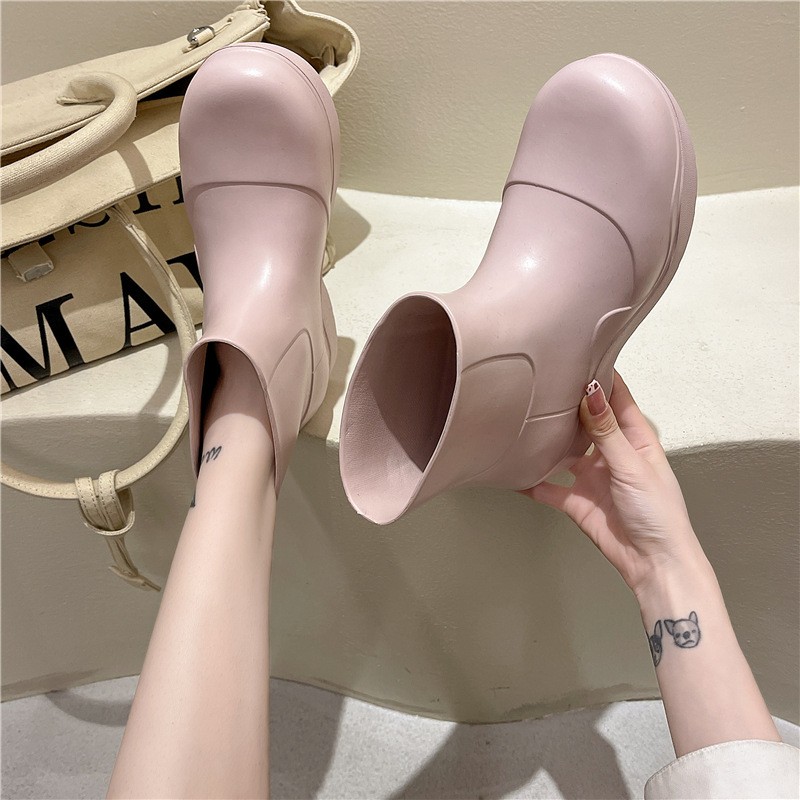 Rimocy 2021 New Rubber Waterproof Rainboots Women Candy Color Thick Platform Ankle Boots For Female Non-slip Rain Boots Woman