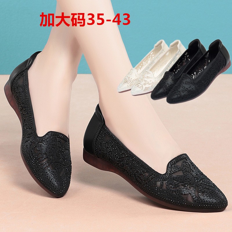 2022 New Premium Microfiber Mesh Rhinestones Shoes Fashion Sandals Breathable Comfortable Flat Shoes Large Size Shoes Tide