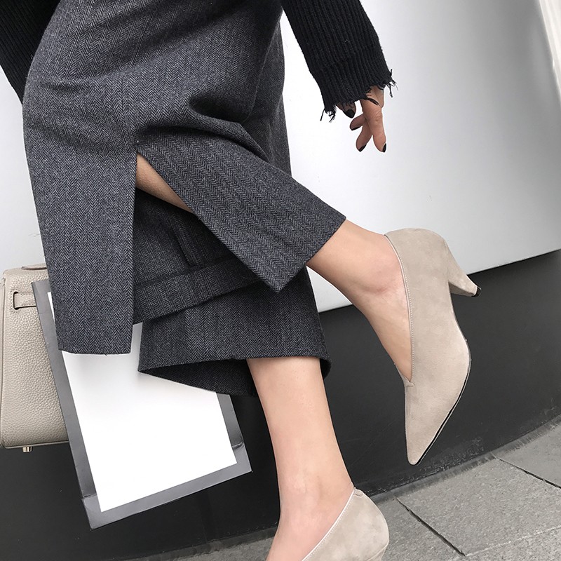 Hot VANGULL Women Genuine Leather Shoes Cowhide Sheep Suede Spike Heels Pointed Toe Women Pumps Professional Office Career