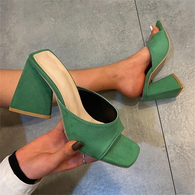 2022 Fashion Sandals Summer New Square Toe Ladies Chunky Heels Slip On Flat Shoes Party Dress Office Female Pumps Size 35-43