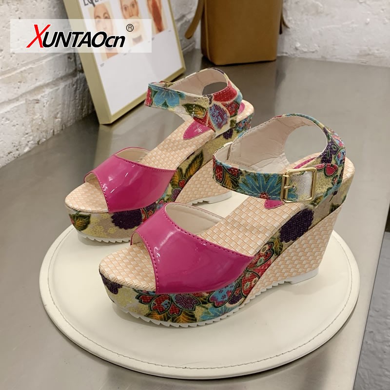 Women Sandals Summer Platform Wedges Casual Shoes Floral Ladies Super High Heels Open Toe Women Slippers Sandalias Zapatos Mujer