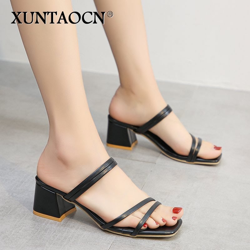 New 2022 Female Sandals Sexy Summer Slippers Ladies High Heels Square Open Toe Slides Party Shoes Women Sandals for Women