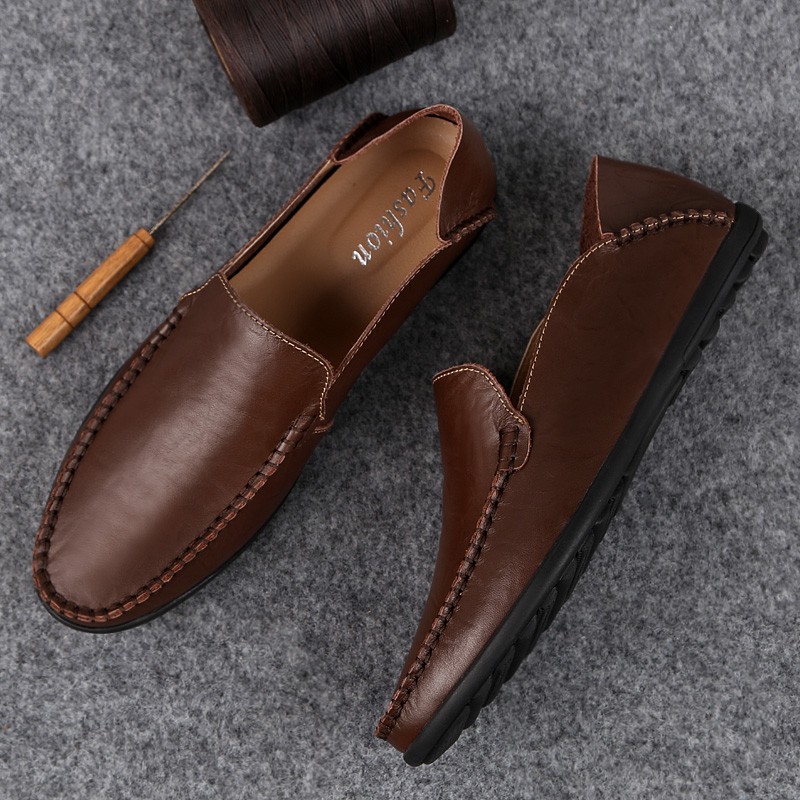 Men's Genuine Leather Moccasin Shoes Casual Breathable Italian Style Lace Up Plus Size 38-46 Summer Shoes