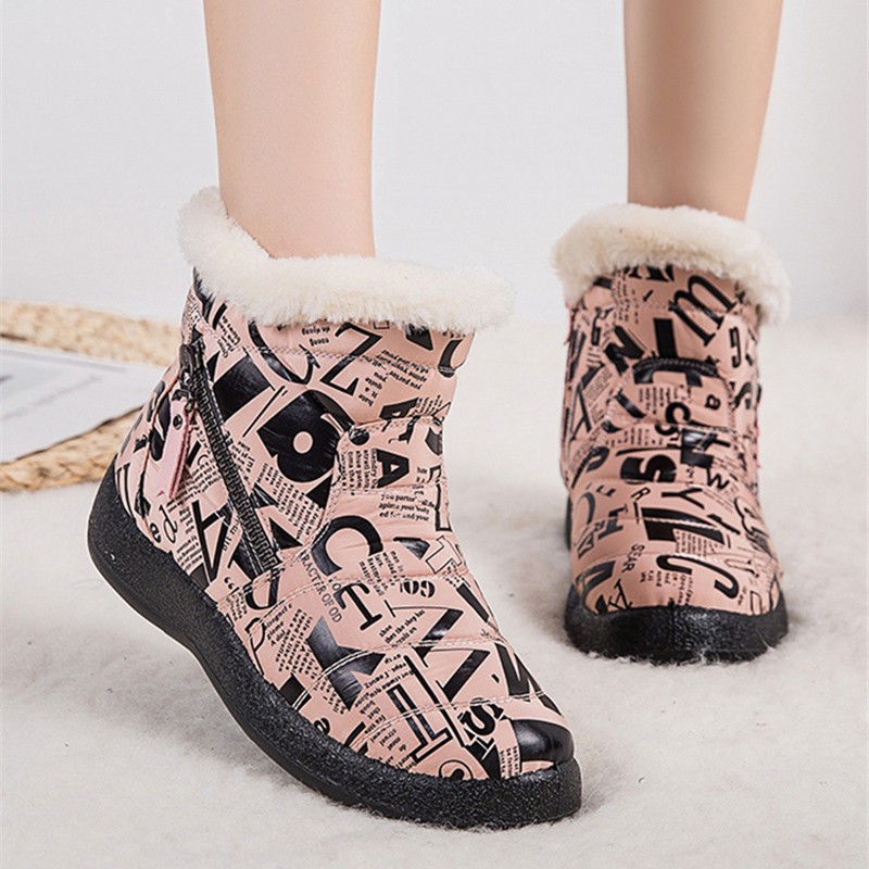 Rimocy Fashion Women Snow Boots Waterproof Flat Platform Warm Ankle Boots Woman Letter Winter Shoes 2021 New Plus Size 35-43