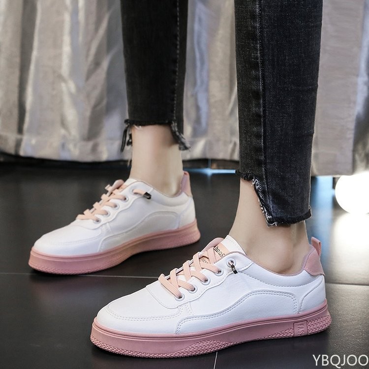 Comfort Sneakers Women Lace-up PU Leather Casual Shoes White Woman Sneaker Women Flats Zapatillas Mujer Tenis Feminino Pink