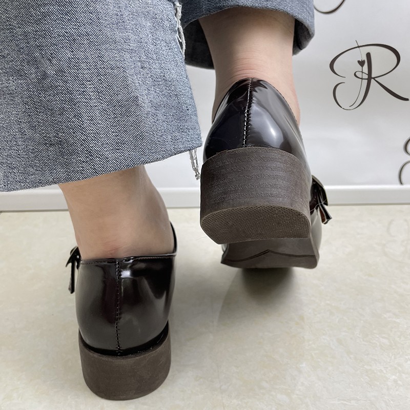 Rimocy Vintage Brown Low Heel Mary Jane Shoes for Women Spring Autumn Patent Leather Shoes Woman Square Toe Buckle Strap Pumps