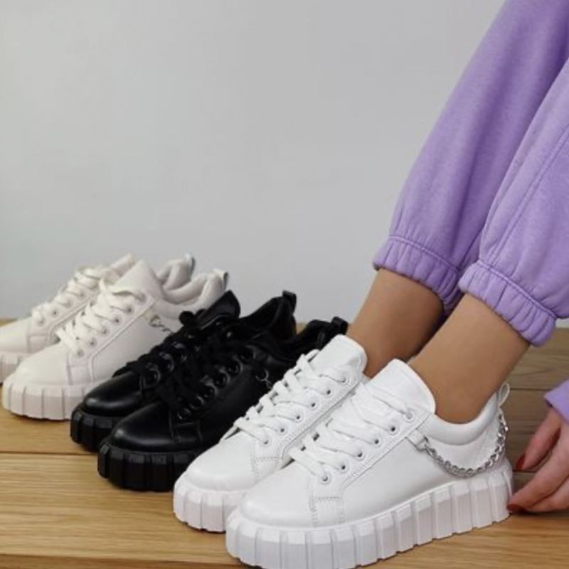 LuasTuas Size 36-43 Women Sneakers Metal Chain Chunky Ins Spring Shoes For Woman Fashion Cool Lace Up Daily Female Shoes