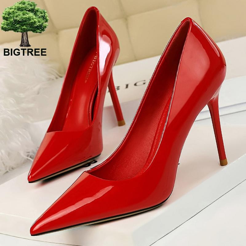 BIGTREE Shoes Woman Fashion Pumps Patent Leather High Heels Stiletto Heels Occupation OL Office Shoes Sexy Heels Plus Size 43