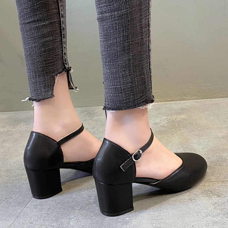 Rimocy Black Women Mary Jane Round Heel Pumps Women Platform Thick Heel Ankle Strap Shoes Women Summer PU Faux Leather Boots