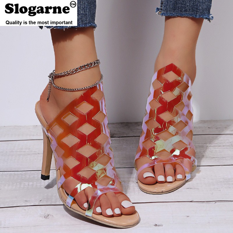 New Women Sexy Pointed Toe High Heel Slides Woman Fashion Slippers Summer Sandals Spike Heel Sandals for Ladies Muler Party