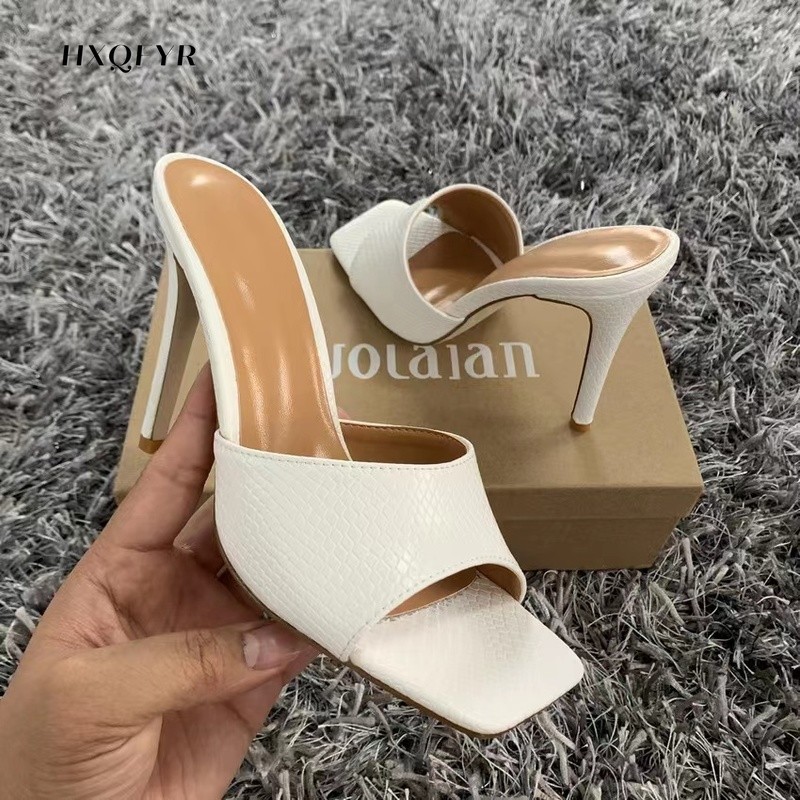 2022 Summer New Women's Slippers Square Toe Thin Heels Black Women High Heels Shoes Woman Sexy Flip Flops Women Shoes Ladies Shoe