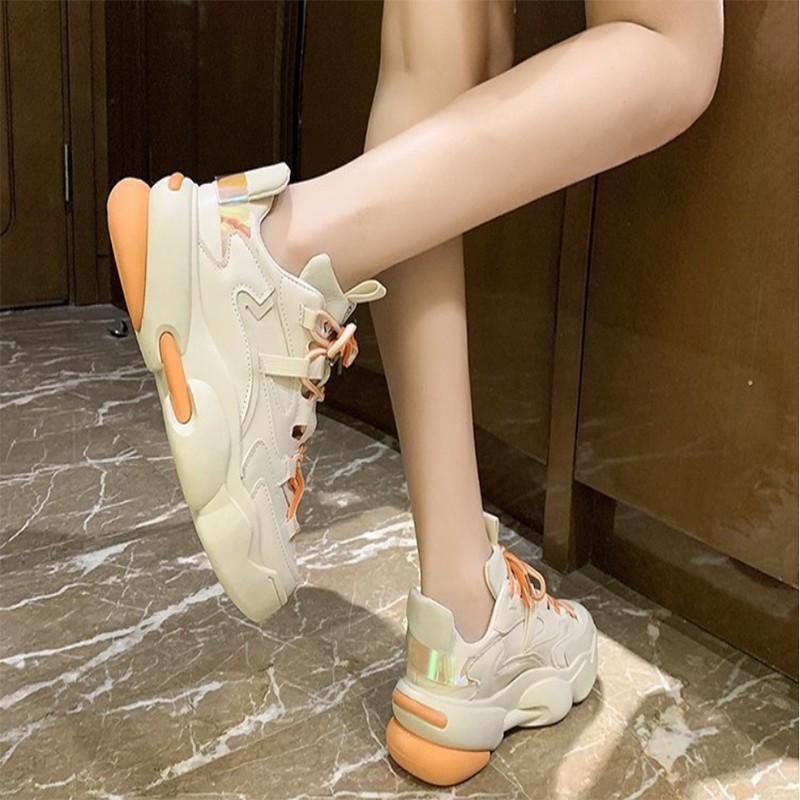 Alibaba female shoes 2021 new color matching casual sneakers thick bottom trendy fashion student shoes female Korean version