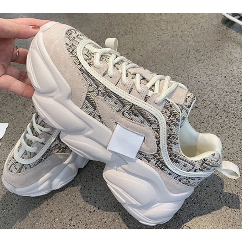 2021 Autumn Winter Women's Shoes New Fashion Korean Style Breathable Mesh Sneakers Thicken Bottom Color