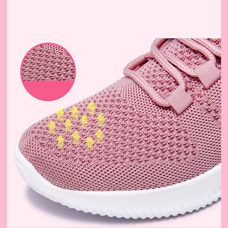 Lightweight Breathable Sneakers Women's Flying Mesh Woven Soft Sole Lace Up Sneakers Sneakers