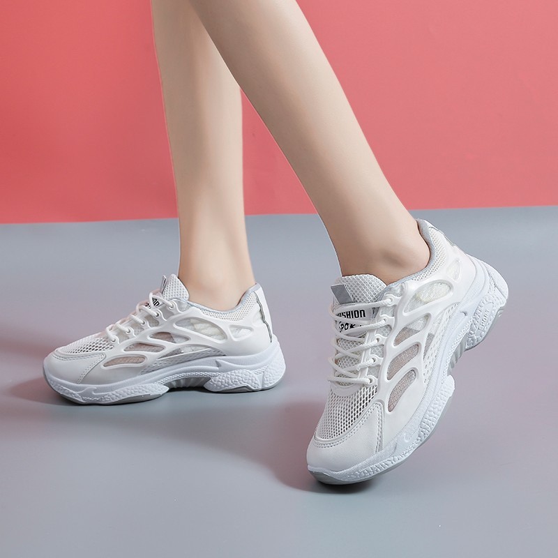 Women's shoes 2021 summer platform wedge casual sneakers women mesh breathable sneakers women comfort lace up white shoes