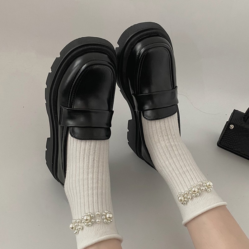 Rimocy Thick Sole Platform Women Shoes Fashion Black PU Lether Loafers Female 2022 Spring Comfortable Slip On Casual Shoes Woman