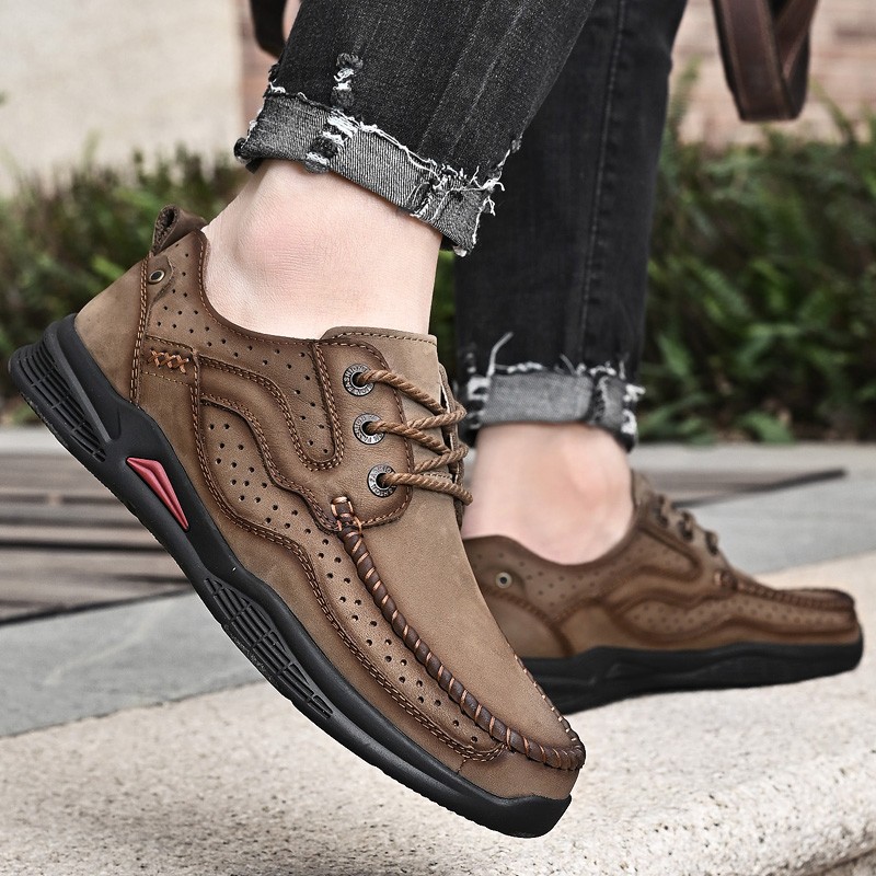 Men's shoes genuine leather luxury men's casual shoes breathable comfortable hiking shoes men's soft non-slip sports shoes