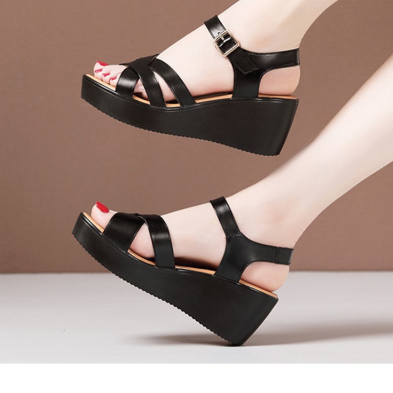 Women sandals summer 2021 new fashion middle-aged mother wooden sandals high heels soft-soled elegant sandals outerwear