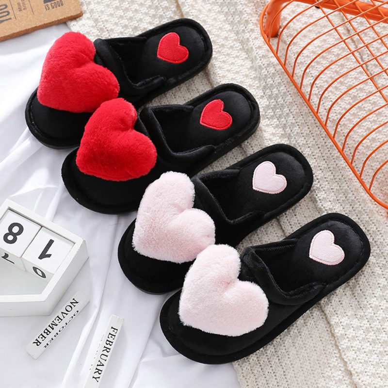 2021 Slippers Women Winter Heart Shoes Woman Slides Plush Home Slippers Ladies Indoor House Shoes Winter Warm Fur Slippers