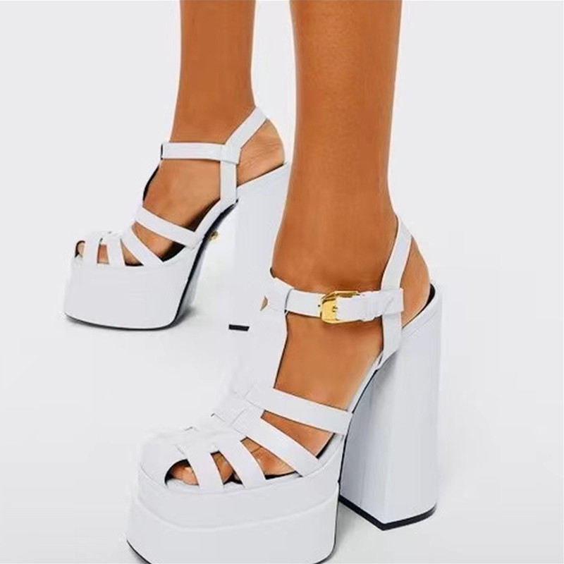 2022 high heel gladiator sandals women sexy block heel platform shoes pu summer buckle women sandals