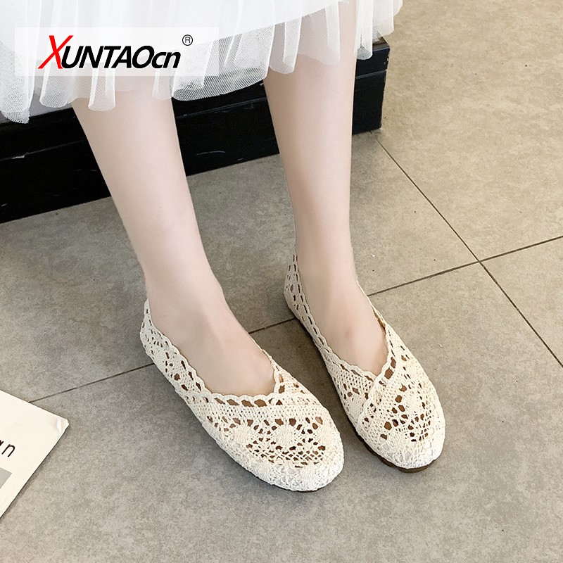 New Fashion Canvas Shoes Women Solid Platform Wedge Casual Loafer Flats Hollow Breathable Women Flat Shoes