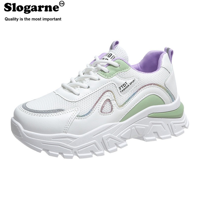 Women's Spring Autumn Thick Sole Sneakers Woman PU Mesh Casual Sneakers Breathable Running New Women's Shoes Vulcanize