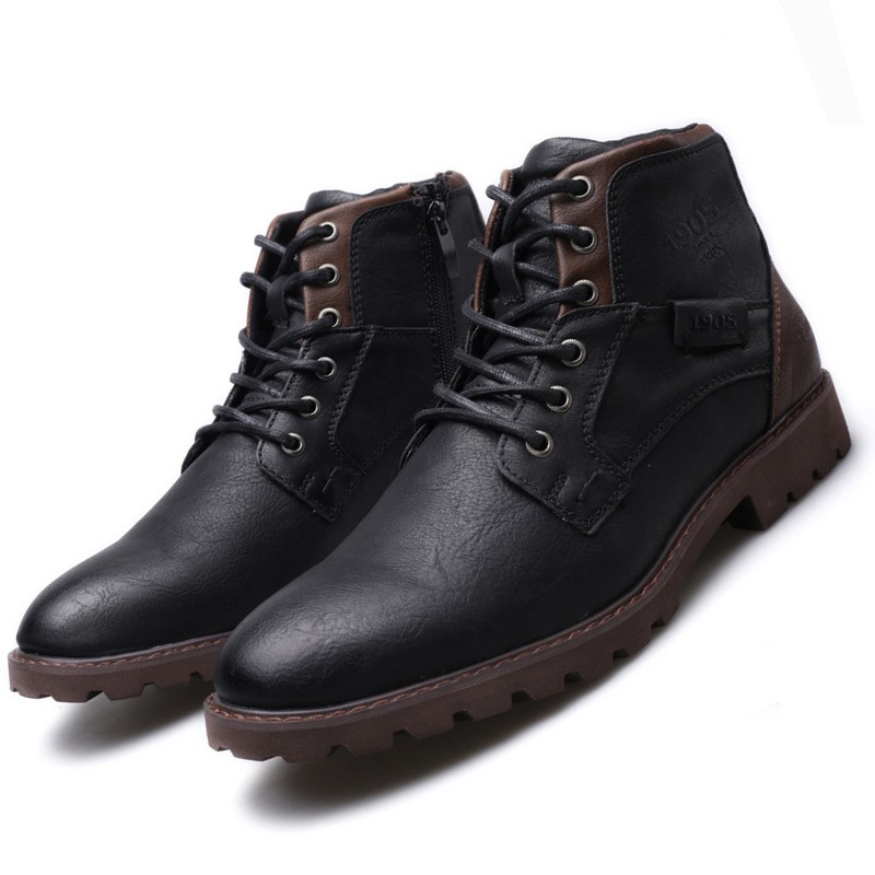 ZYYZYM - Vintage Style Men's Leather Shoes Fashion Casual Zipper Leather Shoes For Spring Autumn