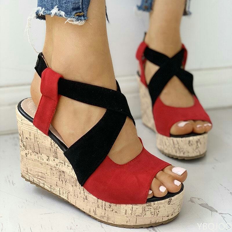 Women Sandals Summer Casual Platform Shoes Open Toe Buckle Wedge Solid Med Pumps Heel Women Shoes 2022 Chaussure Femme